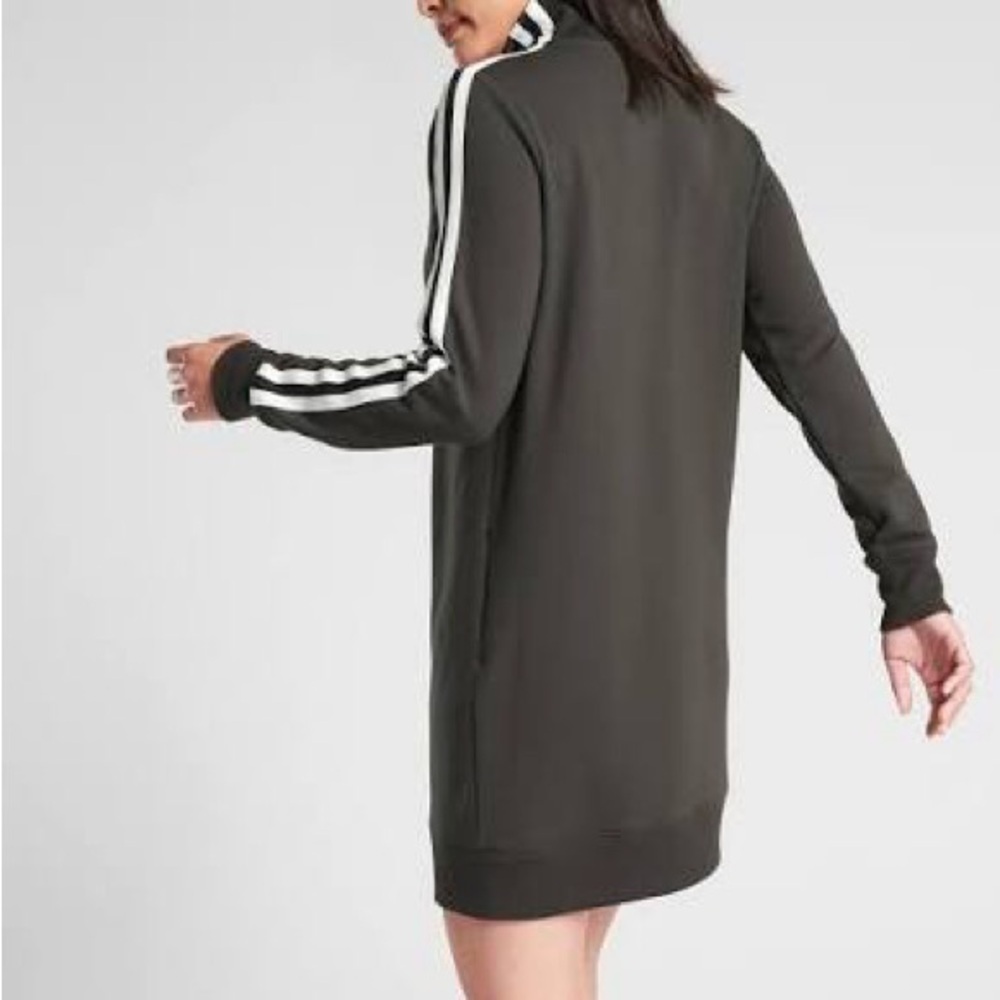 Athleta Brown Circa Track Quarter-Zip Top White Accents Sweatshirt Dress 2.0 - Picture 2 of 7